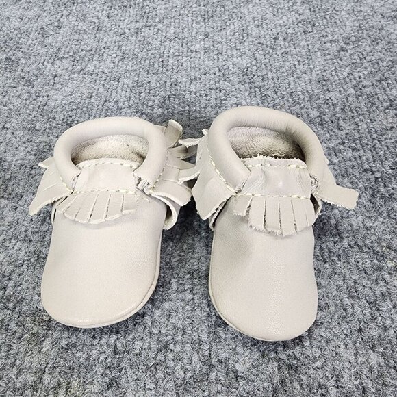 Freshly Picked Other - Freshly Picked Baby City Moccasins size 0 Boho Fringe 100% Leather Gray‎